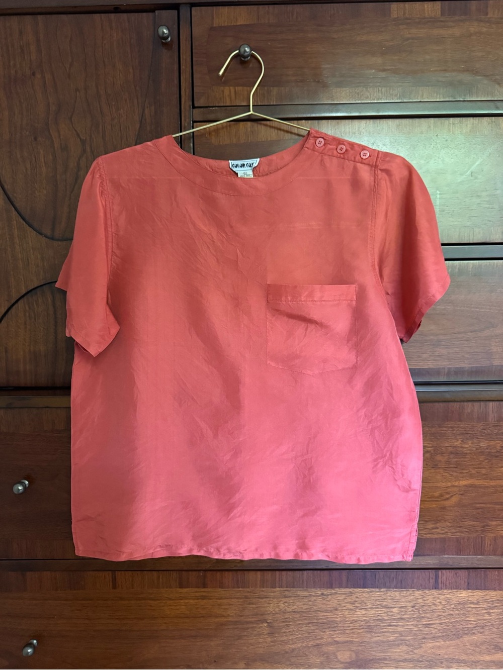 Vintage Color Me Coral Short Sleeve Silk Blouse